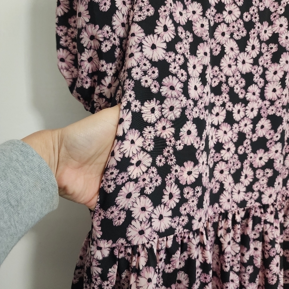 Likely black pink Bella Floral Print Midi Dress Prarie croquet Cottagecore Bridg - Picture 7 of 16
